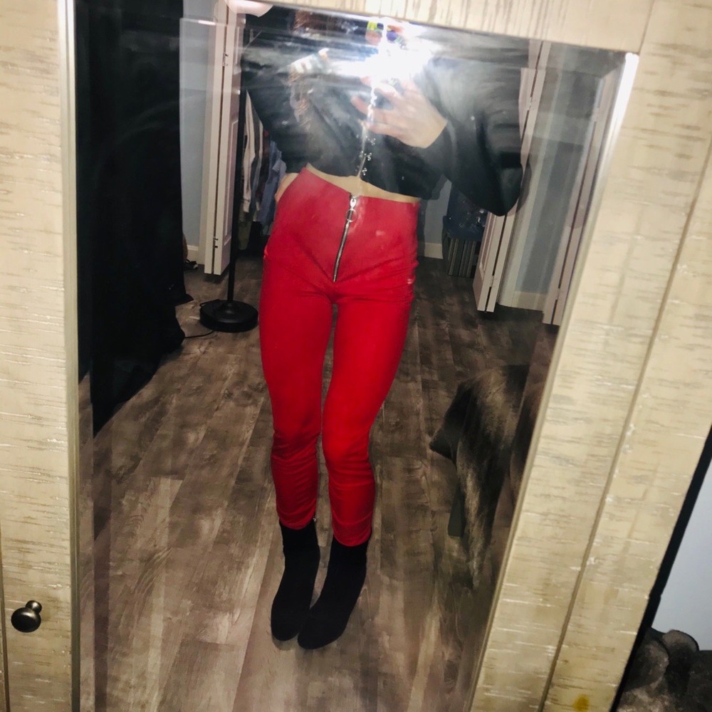 Red Zip Detail Skinny Trousers